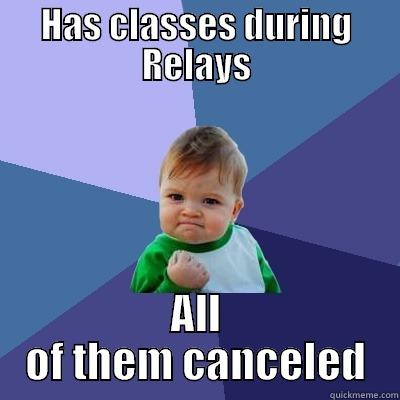 HAS CLASSES DURING RELAYS ALL OF THEM CANCELED Success Kid