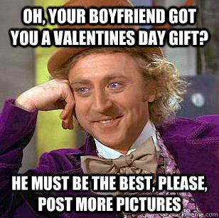 Oh, Your boyfriend got you a valentines day gift? He must be the best, please, post more pictures - Oh, Your boyfriend got you a valentines day gift? He must be the best, please, post more pictures  Condescending Wonka