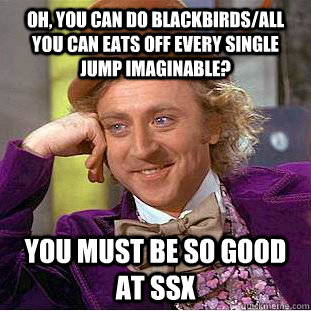 Oh, you can do Blackbirds/All You Can Eats off every single jump imaginable? You must be so good at SSX  Condescending Wonka