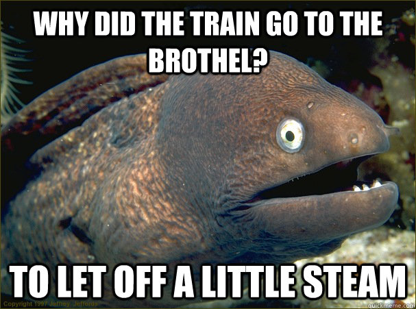 Why did the train go to the brothel? To let off a little steam  Bad Joke Eel