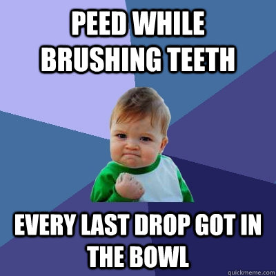 Peed while brushing teeth every last drop got in the bowl  Success Kid