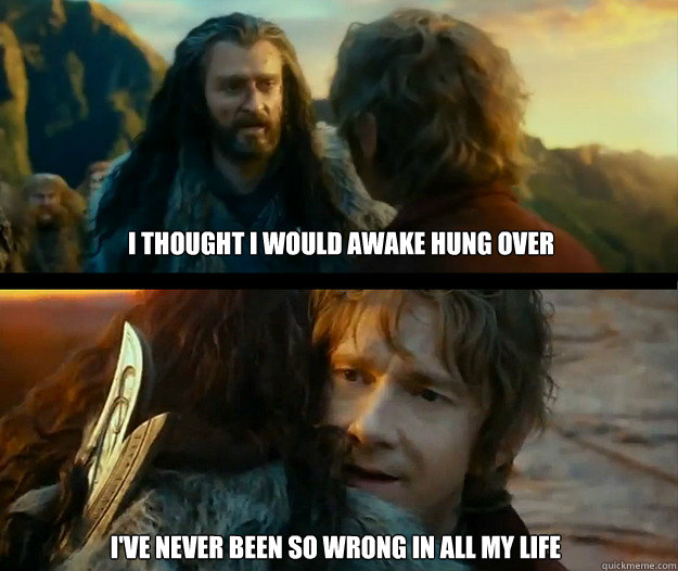 i thought i would awake hung over I've never been so wrong in all my life  Sudden Change of Heart Thorin