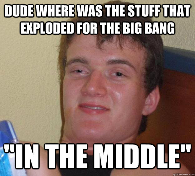 dude where was the stuff that exploded for the big bang 