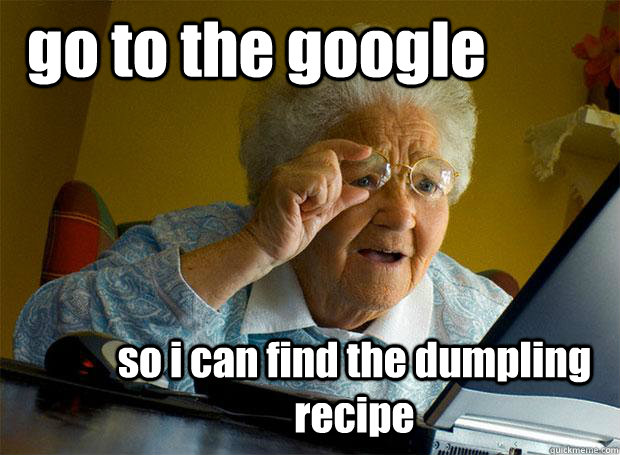 go to the google so i can find the dumpling recipe  Grandma finds the Internet