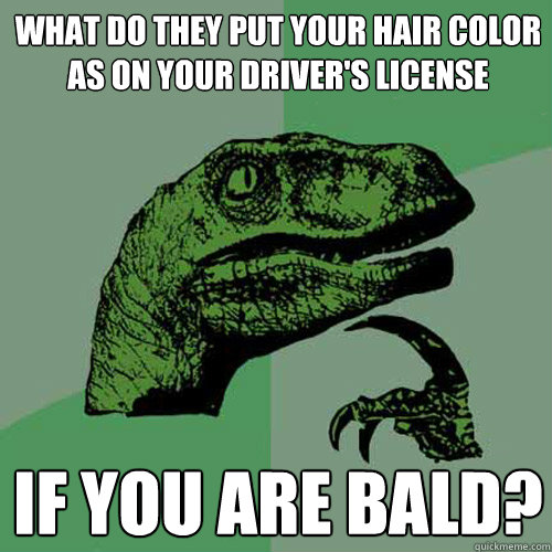 What do they put your hair color as on your driver's license  If you are bald? - What do they put your hair color as on your driver's license  If you are bald?  Philosoraptor