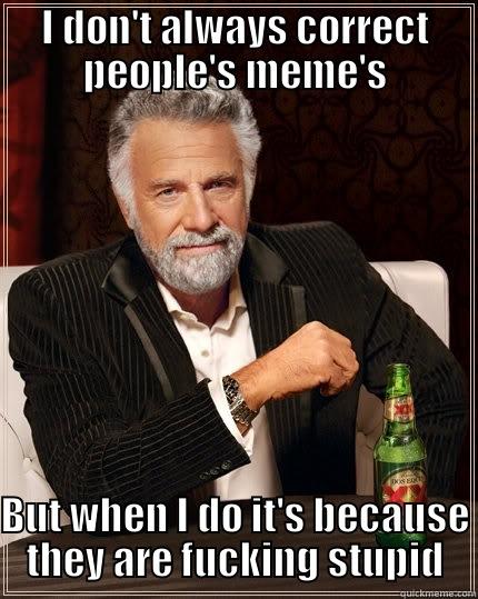 I DON'T ALWAYS CORRECT PEOPLE'S MEME'S BUT WHEN I DO IT'S BECAUSE THEY ARE FUCKING STUPID The Most Interesting Man In The World