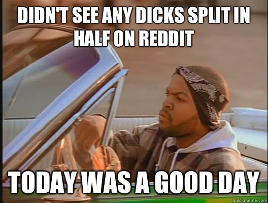 Didn't see any dicks split in half on reddit Today was a good day  today was a good day