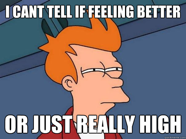 I Cant tell if feeling better  Or just really high  Futurama Fry