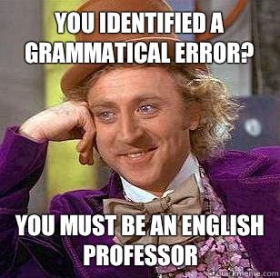 You identified a grammatical error? You must be an English professor  - You identified a grammatical error? You must be an English professor   Condescending Wonka