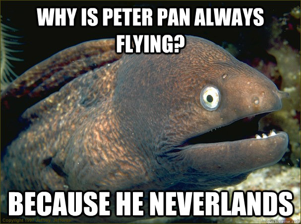 Why Is peter pan always flying? Because he neverlands - Why Is peter pan always flying? Because he neverlands  Bad Joke Eel