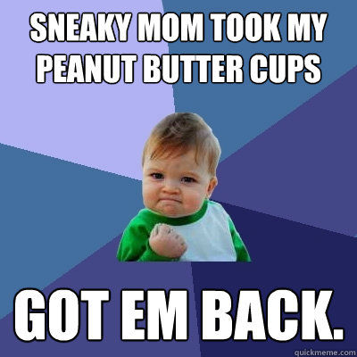 Sneaky mom took my peanut butter cups got em back.  Success Kid