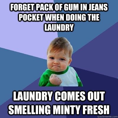 Forget pack of gum in jeans pocket when doing the laundry Laundry comes out smelling minty fresh  Success Kid