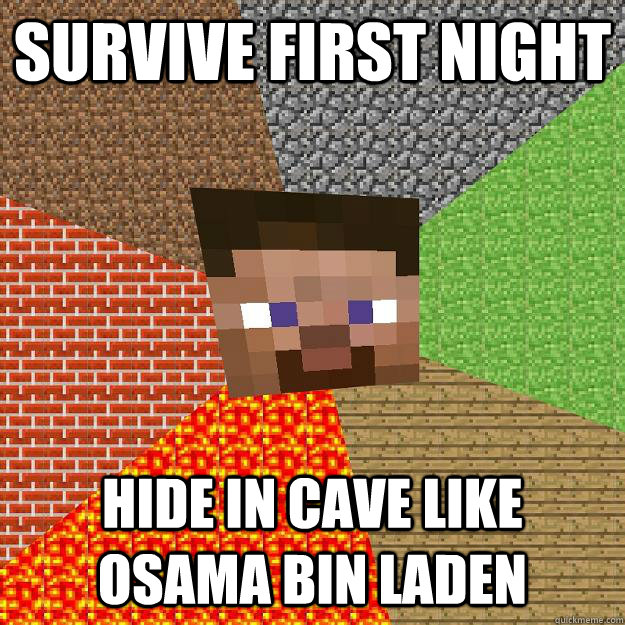 SURVIVE FIRST NIGHT HIDE IN CAVE LIKE OSAMA BIN LADEN  Minecraft