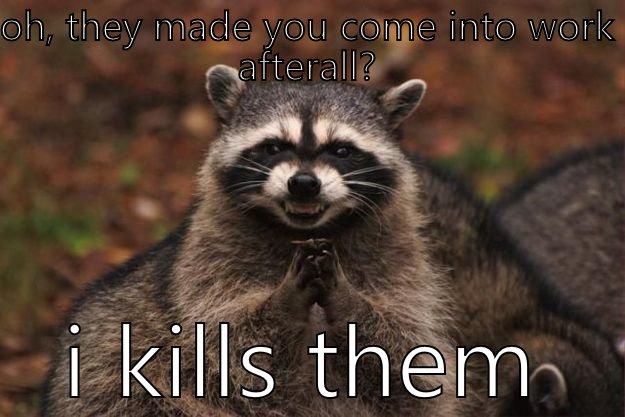 BAD RACOON SAYS... - OH, THEY MADE YOU COME INTO WORK AFTERALL? I KILLS THEM Evil Plotting Raccoon