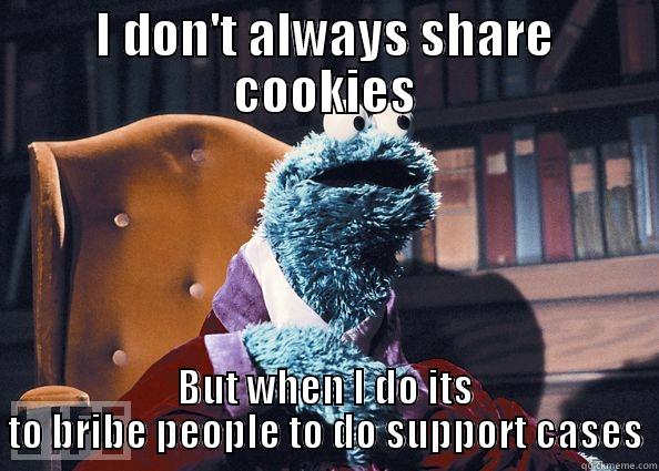 I DON'T ALWAYS SHARE COOKIES BUT WHEN I DO ITS TO BRIBE PEOPLE TO DO SUPPORT CASES Cookie Monster