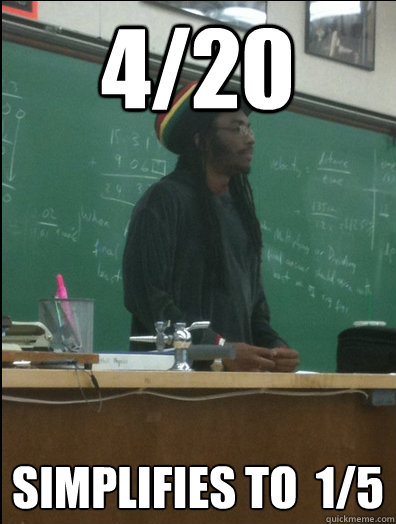 4/20 Simplifies to  1/5  Rasta Science Teacher