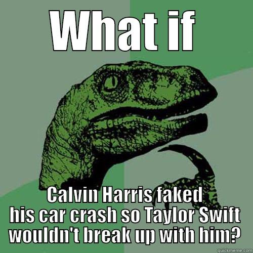 WHAT IF CALVIN HARRIS FAKED HIS CAR CRASH SO TAYLOR SWIFT WOULDN'T BREAK UP WITH HIM? Philosoraptor