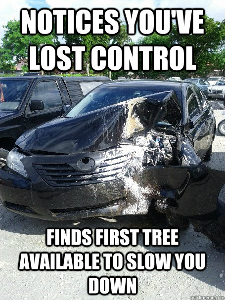 Notices you've lost control Finds first tree available to slow you down - Notices you've lost control Finds first tree available to slow you down  Good Guy Car