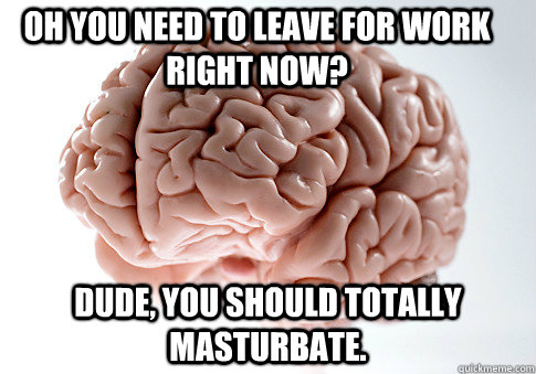 Oh you need to leave for work right now? Dude, you should totally masturbate.  Scumbag Brain