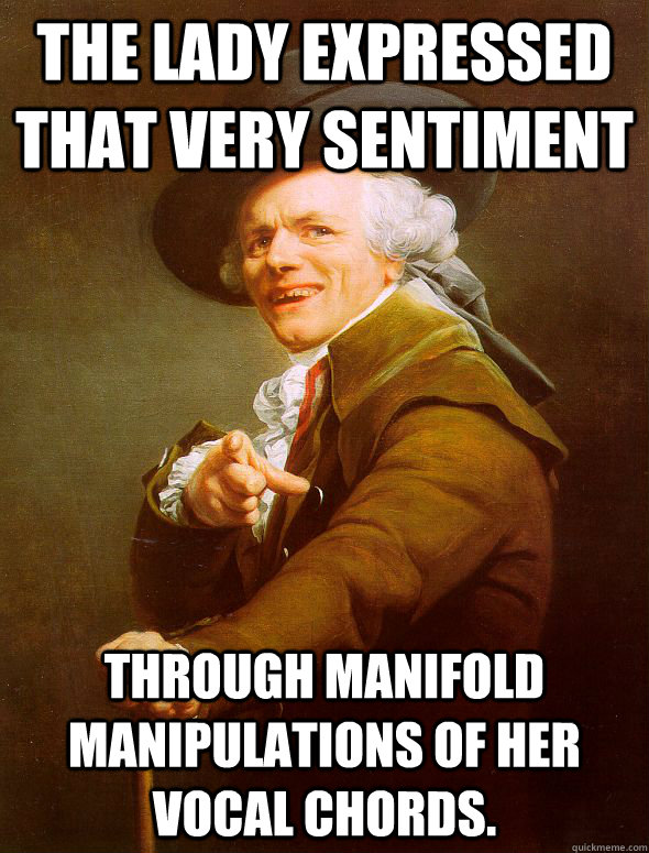 The lady expressed that very sentiment through manifold manipulations of her vocal chords.  Joseph Ducreux