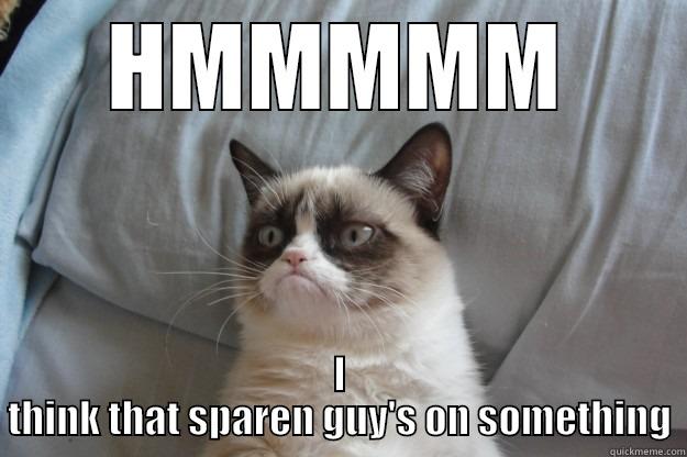 HMMMMM I THINK THAT SPAREN GUY'S ON SOMETHING Grumpy Cat