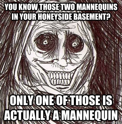 you know those two mannequins in your honeyside basement? only one of those is actually a mannequin  Horrifying Houseguest