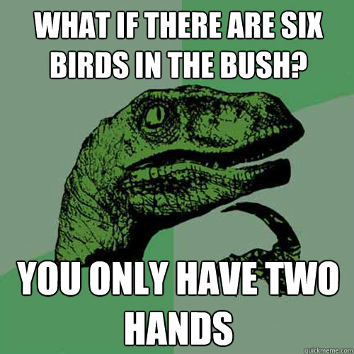 what if there are six birds in the bush? you only have two hands  Philosoraptor