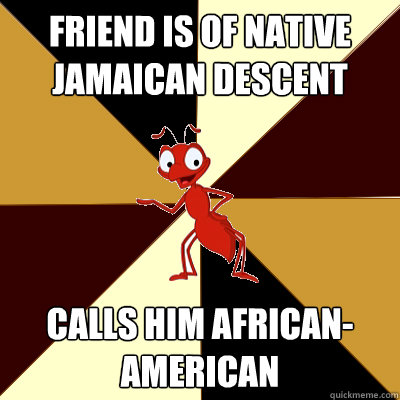 Friend is of native Jamaican descent Calls him African-American  