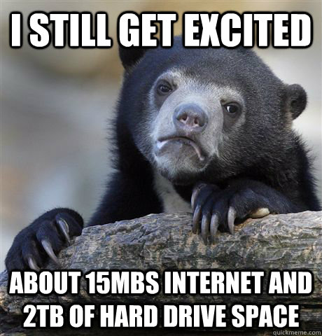 I still get excited about 15mbs internet and 2tb of hard drive space - I still get excited about 15mbs internet and 2tb of hard drive space  Confession Bear