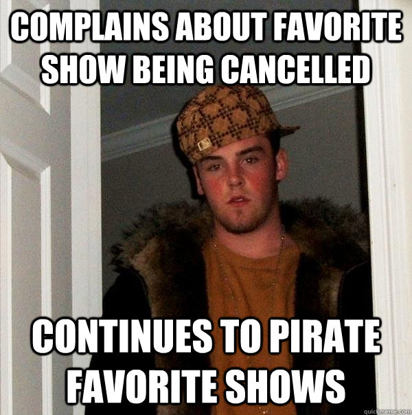 Complains about favorite show being cancelled continues to pirate favorite shows  Scumbag Steve