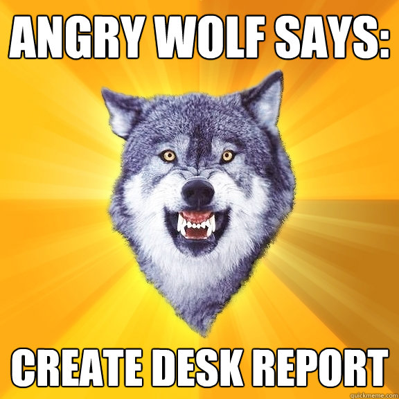 Angry wolf says: CREATE DESK REPORT  Courage Wolf