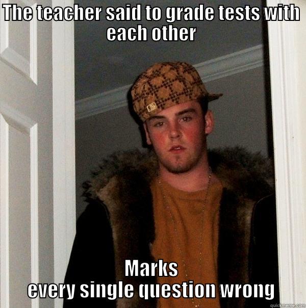 THE TEACHER SAID TO GRADE TESTS WITH EACH OTHER MARKS EVERY SINGLE QUESTION WRONG Scumbag Steve