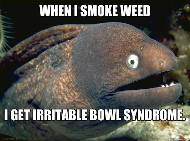 When I smoke weed I get irritable bowl syndrome.
   Bad Joke Eel