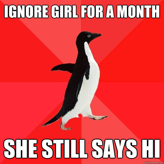 IGNORE GIRL FOR A MONTH SHE STILL SAYS HI  Socially Awesome Penguin