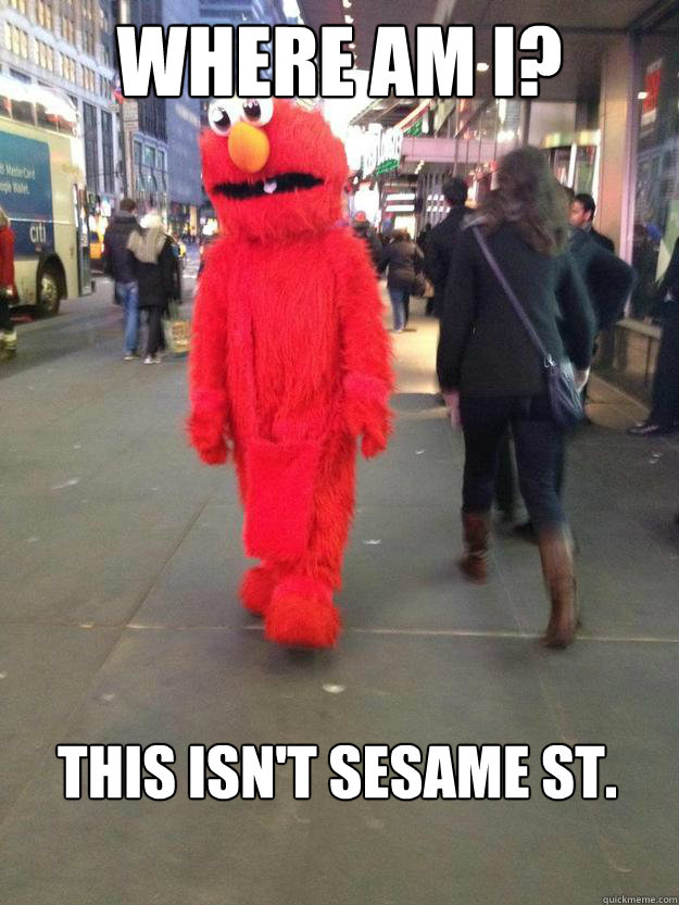 Where am I? This isn't Sesame St.  elmo lost in nyc