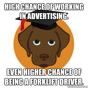 High chance of working in advertising. Even higher chance of being a forklift driver.  