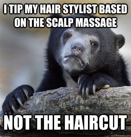 I TIP MY HAIR STYLIST BASED ON THE SCALP MASSAGE NOT THE HAIRCUT  Confession Bear