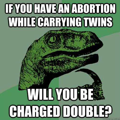 If you have an abortion while carrying twins Will you be charged double? - If you have an abortion while carrying twins Will you be charged double?  Philosoraptor