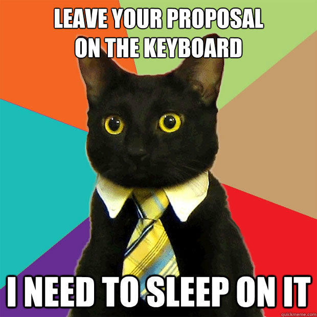 leave your proposal 
on the keyboard I need to sleep on it  