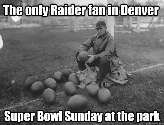 The only Raider fan in Denver Super Bowl Sunday at the park  Raider Hater