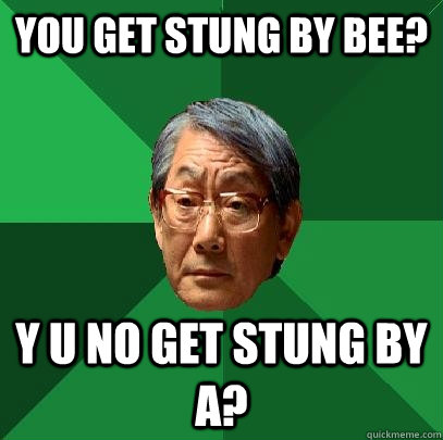 you get stung by bee? y u no get stung by a?  High Expectations Asian Father