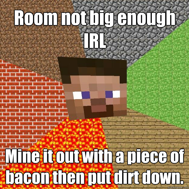 Room not big enough IRL Mine it out with a piece of bacon then put dirt down.  Minecraft