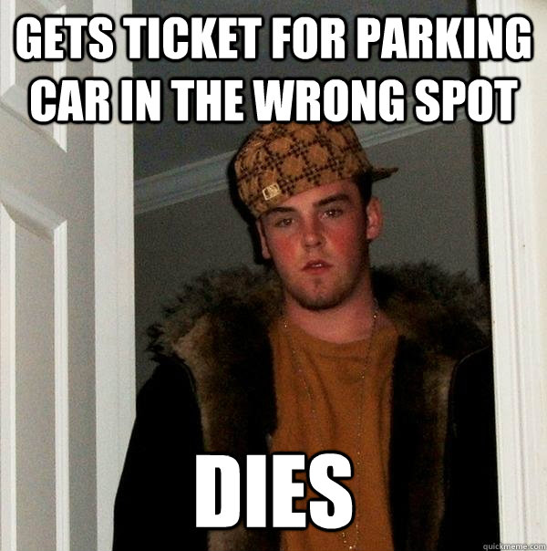 gets ticket for parking car in the wrong spot dies  Scumbag Steve