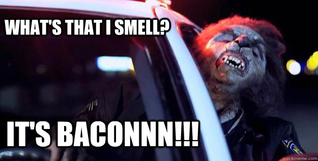 what's that I smell? It's BACONNN!!! - what's that I smell? It's BACONNN!!!  Distracted Werewolf