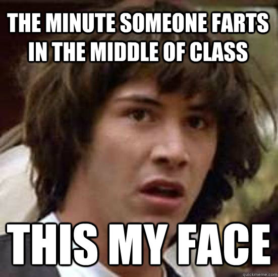 the minute someone farts in the middle of class this my face  conspiracy keanu