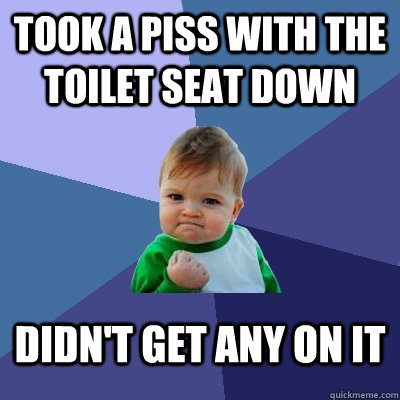 Took a piss with the toilet seat down didn't get any on it  Success Kid