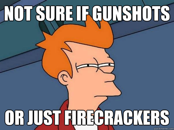 not sure if gunshots or just firecrackers  Futurama Fry