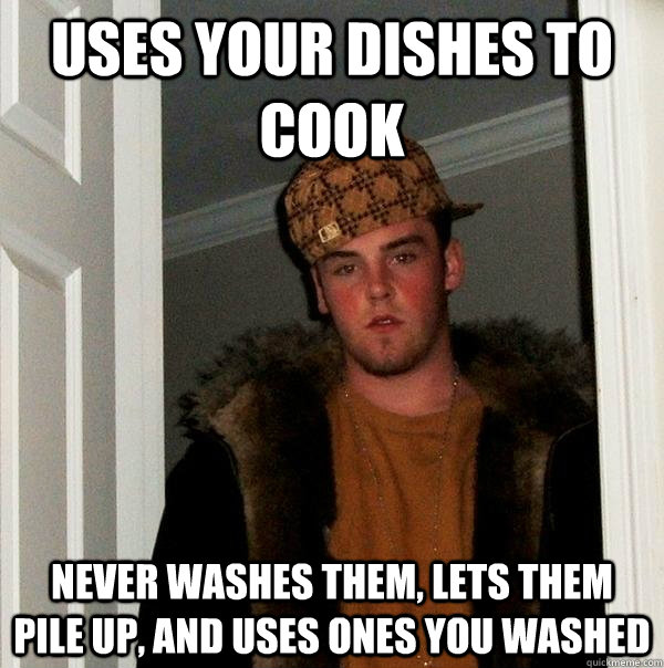 uses your dishes to cook Never washes them, lets them pile up, and uses ones you washed  Scumbag Steve