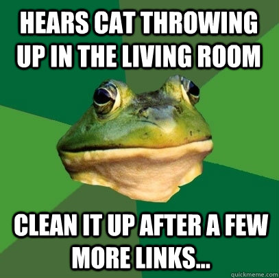 Hears cat throwing up in the living room clean it up after a few more links... - Hears cat throwing up in the living room clean it up after a few more links...  Foul Bachelor Frog