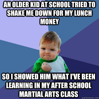 an older kid at school tried to shake me down for my lunch money so i showed him what i've been learning in my after school martial arts class  Success Kid